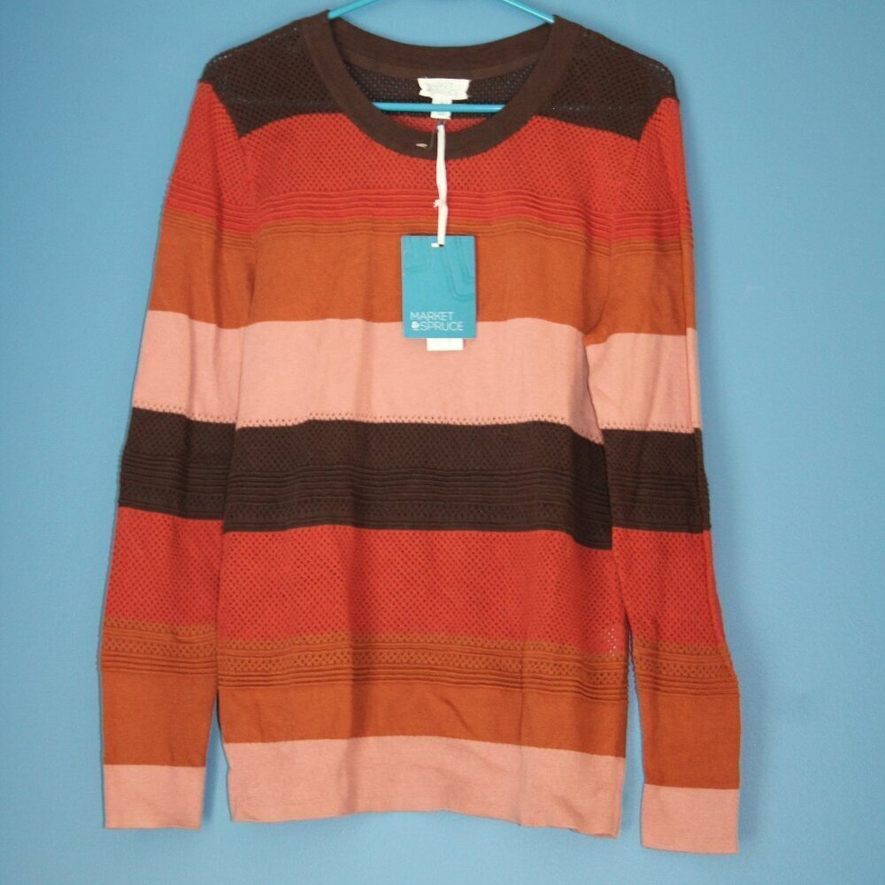NWT Market & Spruce Stitch Fix Pink & Brown Rowan Textured Cotton Blend Sweater